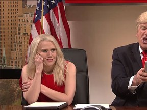 Alec Baldwin (R) plays Donald Trump along with Kate McKinnon as Kellyanne Conway on "Saturday Night Live." (NBC/Supplied)
