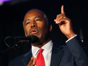 In this Aug. 25, 2016, file photo, former Republican presidential candidate Dr. Ben Carson speaks before Republican presidential candidate Donald Trump's arrival at a campaign rally in Manchester, N.H. President-elect Donald Trump chose Carson to become secretary of the Department of Housing and Urban Development. (AP Photo/Gerald Herbert, File)