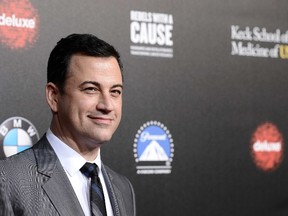In this March 20, 2014, file photo, television personality and event host Jimmy Kimmel attends the 2nd Annual "Rebels With a Cause" Gala benefiting the USC Center for Applied Molecular Medicine at Paramount Pictures Studios in Los Angeles. (Photo by Dan Steinberg/Invision/AP, File)