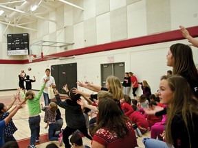 Candy was tossed out to an excited crowd as they cheered on their school’s volleyball teams as they competed in some final competitions during Wednesday’s pep rally. | Caitlin Clow photo/Pincher Creek Echo