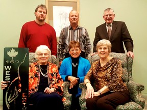 Three longtime West Perth businesses received recognition awards Nov. 26 at the West Perth BIA Christmas party. Back row (left), Doug Edmunds, Ken Faust and Paul Lockhart and, in front, Jean Edmunds, June Faust and Helen Lockhart represented Edmunds Garage, Faust Home Hardware and Lockhart Funeral Home. These three businesses have put in over 240-years of service in West Perth. A huge thank you to the many hours it took to run these three businesses in our community. SUBMITTED