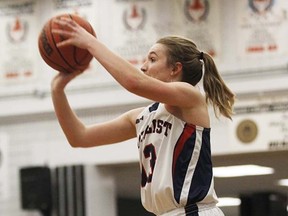 Kylea Galipeau-Wilson helped the Loyalist Lancers women's basketball team reach the midway mark of the OCAA season with a one-point victory at George Brown. (Lancers Athletics photo)