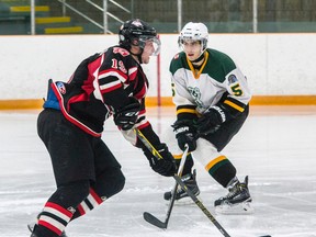 Forward Jacob Ovens, left, of the Gananoque Islanders has been named Provincial Junior Hockey League Tod Division player of the month for November. (The Whig-Standard)