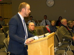 Ernst Kuglin/The Intelligencer
Bay of Quinte Regional Marketing Board executive director Dug Stevenson spoke to Quinte West city council Monday on the merits of the new organization. Council voted in principle to approve a new two-year funding agreement with the marketing board.