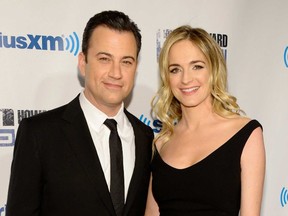 In this Jan. 31, 2014, file photo, talk show host Jimmy Kimmel and wife Molly McNearney attend "Howard Stern's Birthday Bash," presented by SiriusXM, at the Hammerstein Ballroom in New York.  (Photo by Evan Agostini/Invision/AP, File)