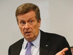 Mayor John Tory at the Toronto Sun editorial board to mark his two years in office Monday, December 5, 2016. (Michael Peake/Toronto Sun)