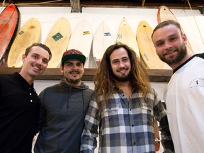 Life of Leisure founders Mitch Taylor, left, Chris Evans, Andrew Wyton and Nick Coughlin have created a video series highlighting London communities. (CRAIG GLOVER, The London Free Press)