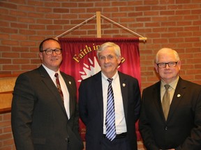 Submitted photo
John Brisbois (centre) was acclaimed chairperson of the Algonquin and Lakeshore District Catholic School Board Tuesday. Sean Kelly (left) was acclaimed as chairperson of the finance and operations committee and Terry Shea was acclaimed as board vice chairperson.