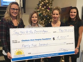 Nicole van Hintum, Jodi Moir, Stephanie Owen, and Amanda Myers were all part of the committee that ran Say Yes to the Dress Again, an annual fund raising event. This year they raised $4,500 for the Chatham-Kent Hospice Foundation.