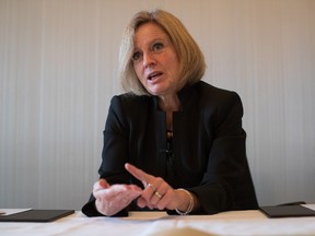 Alberta Premier Rachel Notley gestures during an interview in Vancouver, B.C., on Tuesday December 6, 2016. Notley is in B.C. doing a series of one-on-one media interviews after Prime Minister Justin Trudeau approved the $6.8-billion Kinder Morgan Trans Mountain Pipeline expansion project last week. THE CANADIAN PRESS/Darryl Dyck