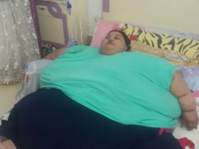 Eman Ahmed Abd El Aty weighs 500 kilograms, or about 1,100 lbs., according to her family. (Twitter Photo)