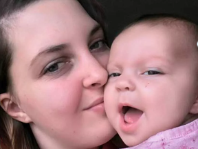 Mother Jennifer Cunning and her daughter Millie. Millie's stroller was struck by a hit-and-run driver in Kemptville on Tuesday, causing her car seat to roll into the street.
