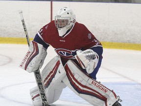 Zach Springer earned his second shutout of the OJHL season, helping the Kingston Voyageurs to a 2-0 win over the Markham Royals at the Invista Centre on Thursday night. (Ian MacAlpine/The Whig-Standard)