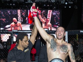 Sean Meade won the Prospect Fighting Championship's middleweight belt after defeating Mark Welby-Soloman by TKO in the fifth round this past weekend in London. Meade splits his training between We Are MMA and Bluewater Boxing. Mark Ruddick Photo