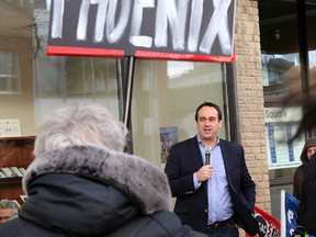 Kingston and the Islands MP Mark Gerretsen speaks to PSAC protesters about the Phoenix pay system outside his Kingston office in this Whig-Standard file photo. (Ian MacAlpine/The Whig-Standard)