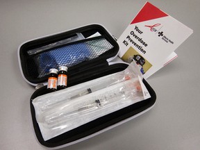 Naloxone kits such as this one from the University of Alberta pharmacy are on their way to first responders in the Pembina Valley. (David Bloom/Postmedia Network)