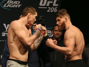 UFC fighter Jordan Mein (left) and Emil Meek at the Air Canada Centre in Toronto on Dec. 9, 2016. (Veronica Henri/Toronto Sun/Postmedia Network)