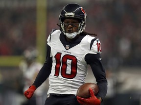 DeAndre Hopkins of the Houston Texans runs after catching a pass against the Oakland Raiders at Estadio Azteca on Nov. 21, 2016 in Mexico City. (Buda Mendes/Getty Images)
