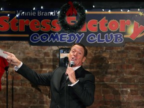 Joe Piscopo sings an updated "New York, New York,"as "New Jersey, New Jersey" during an event to help raise funds for the Boys and Girls Club of America at the Stress Factory Comedy Club Tuesday, Dec. 6, 2016, in New Brunswick, N.J. (AP Photo/Mel Evans)
