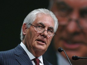 This file photo taken on June 2, 2015, shows  Exxon Mobil Chairman and CEO Rex Tillerson addressing the World Gas Conference in Paris. (ERIC PIERMONT/AFP/Getty Images)