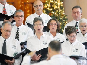 Knox Presbyterian Church in Mitchell was filled almost to capacity for the West Perth Community Singers “Holiday Memories” concert on Dec. 4, led by conductor Ed Havenga. Those pictured include (back row, left to right): Richard Leonhardt and Darrell Horan. Middle row (left): Garry Duwyn, Michelle Bennewies and Marlene Feltz. Front (left): Bob Eickmeyer, Janet Wilson and Joan Beuermann. The 26-member choir practices most Monday evenings at MDHS, and also performed season favourites at both the Mitchell Nursing Home and the Ritz Lutheran Villa to help user in the holiday season. Non-perishable donations collected at the concert were donated to the food bank. ANDY BADER MITCHELL ADVOCATE