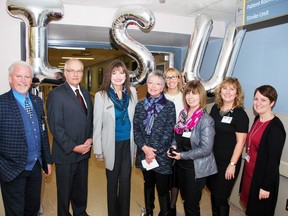 On Dec. 1, the Huron Perth Healthcare Alliance celebrated the official ribbon cutting and grand opening of the expanded Integrated Stroke Unit, strengthening care for stroke patients in Huron and Perth Counties. From left, Andrew Williams, President & CEO, Huron Perth Healthcare Alliance; Randy Pettapiece, MPP Perth-Wellington; Lori Van Opstal, Vice Chair, South West LHIN; Mary Atkinson, Board Chair, Huron Perth Healthcare Alliance; Anne Campbell, Vice President – Partnerships & Patient Experience, Huron Perth Healthcare Alliance; Kathie Cuerden, Program Director - ER, CCU, Cardiorespiratory, Medicine & Stroke, Huron Perth Healthcare Alliance; Bonita Thompson, Manager - District Stroke Centre, Huron Perth Healthcare Alliance; Kerri Hannon, Interim Manager – Medicine/Integrated Stroke Unit, Dialysis & Medical Clinics, Huron Perth Healthcare Alliance. SUBMITTED