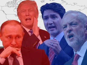 Vladimir Putin, Donald Trump, Justin Trudeau and Jeremy Corbyn. There's a weird liberal-dictator thing happening in the West, argues Shannon Gormley. GETTY/CP/POSTMEDIA