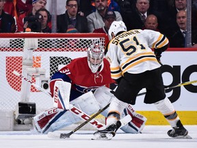Ryan Spooner #51 of the Boston Bruins skates in all alone with the puck against Carey Price #31 of the Montreal Canadiens in overtime during the NHL game at the Bell Centre on December 12, 2016 in Montreal, Quebec, Canada. The Boston Bruins defeated the Montreal Canadiens 2-1 in overtime. (Photo by Minas Panagiotakis/Getty Images)