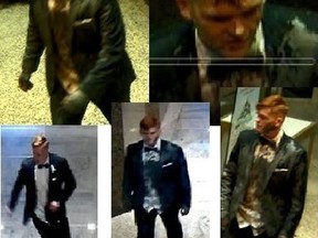 Images of a man sought in an office vandalism investigation.