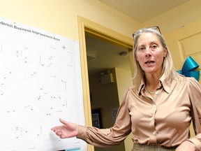 Susan carradine-Armstrong, manager of the Goderich BIA, points out the locations of the 12 new business her area. (Darryl Coote/The Goderich Signal Star)