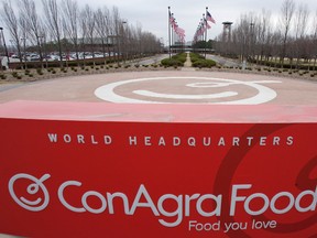 This March 21, 2011, file photo shows a sign for ConAgra Foods' world headquarters in Omaha, Neb. (AP Photo/Nati Harnik, File)