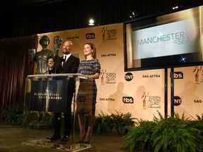Presenters Common and Sophia announce 'Manchester by the Sea' as a nominee for Cast in a Motion Picture during the nominations for the 23rd Annual Screen Actors Guild Awards at the Pacific Design Center on Dec. 14, 2016, in West Hollywood, Calif. (Chris Pizzello/Invision/AP)