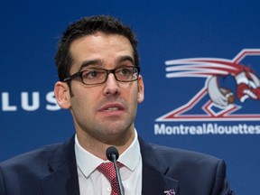 Newly-announced Alouettes president Patrick Boivin responds to questions during a news conference in Montreal on Wednesday, Dec. 14, 2016. (Paul Chiasson/The Canadian Press)