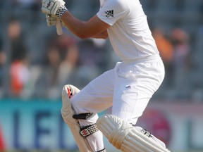 England captain Alastair Cook bats on the first day of his team’s fourth Test match against India in Mumbai on Dec. 8, 2016. India didn’t need its second innings to defeat England. (RAFIQ MAQBOOL/The Associated Press)