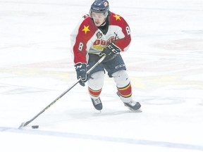 BRUCE BELL/THE INTELLIGENCER
The Wellington Dukes will need a big weekend from players like Brayden Stortz with Kingston (tonight) and Stouffville (Sunday afternoon) visiting Essroc Arena in Ontario Junior Hockey League play. Stortz currently leads the league in scoring with 52 points.