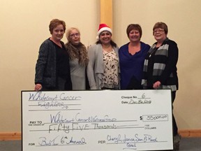 Left: Gail Bablitz, Cheryl Duncan-Molloy, Rand Richards, Sam Reid and Janice Milligan present the 2016 Boob Tour cheque on Dec. 15, amounting to $55,000.

Submitted