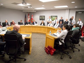 Equal rights advocate Susan Toth asks the Police Services Board to put an end to the practice of 'carding' in London, Ont. on Thursday December 15, 2016. (DEREK RUTTAN, The London Free Press)