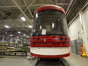 One of the new Toronto streetcars is pictured at the Bombardier factory in Thunder Bay on Dec. 3, 2014. (Toronto Sun files)