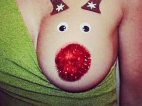 Women decorating breasts to look like reindeer in weird Internet