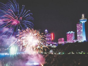 Fireworks light up the night sky over Niagara Falls. (Special to Postmedia News)