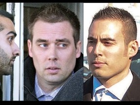 From left, Toronto Police officers Sameer Kara, Leslie Nyznik and Joshua Cabero. (VERONICA HENRI, TORONTO SUN GRAPHICS)