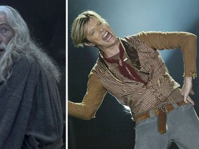 Ian McKellan (L) as Gandalf in the "Lord of the Rings: The Fellowship of the Ring" with David Bowie. (Supplied/Alex Livesey/Getty Images)