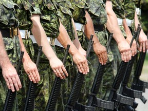 Final rehearsal prior to a military parade at a Canadian military air force base in Trenton, Ontario, Canada. (Getty Images)