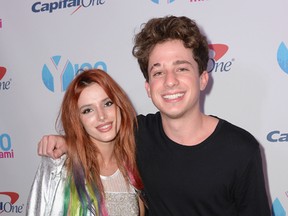 Actress Bella Thorne (L) and Charlie Puth attend the Y100's Jingle Ball 2016 - PRESS ROOM at BB&T Center on December 18, 2016 in Sunrise, Florida. (Gustavo Caballero/Getty Images for iHeart)