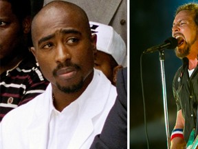 Tupac Shakur and Pearl Jam. (AP Photo/Frank Wiese, File and Drew Gurian/Invision/AP, File)