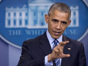 U.S. President Barack Obama holds a year-end press conference in the Brady Press Briefing Room of the White House in Washington December 16, 2016. Obama said he had confronted Vladimir Putin in person over allegations of Russian hacking when they met ahead of the U.S. election, telling him to "cut it out." (SAUL LOEBSAUL LOEB/AFP/Getty Images)