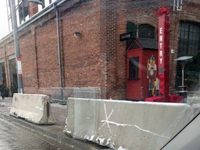 Barriers have gone up near the Toronto Christmas Market in the Distillery District on Dec. 20, 2016 (Joe Warmington/Toronto Sun)