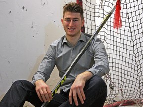 Gabriel Vilardi at his family home in Kingston on Saturday. (Steph Crosier/The Whig-Standard)