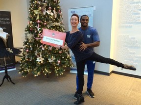 Winnipeg Blue Bombers linebacker Moe Leggett poses with Tara Birtwhistle, ballet master with the Royal Winnipeg Ballet. Leggett will be making an appearance in the Nutcracker on Dec. 20, 2016, at the Centennial Concert Hall in Winnipeg.
Submitted photo