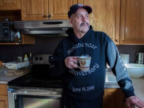 Rodney Chayko drinks a cup of coffee at his home in Revelstoke, B.C. on Thursday, December 15, 2016.  Jeff Bassett / THE CANADIAN PRESS